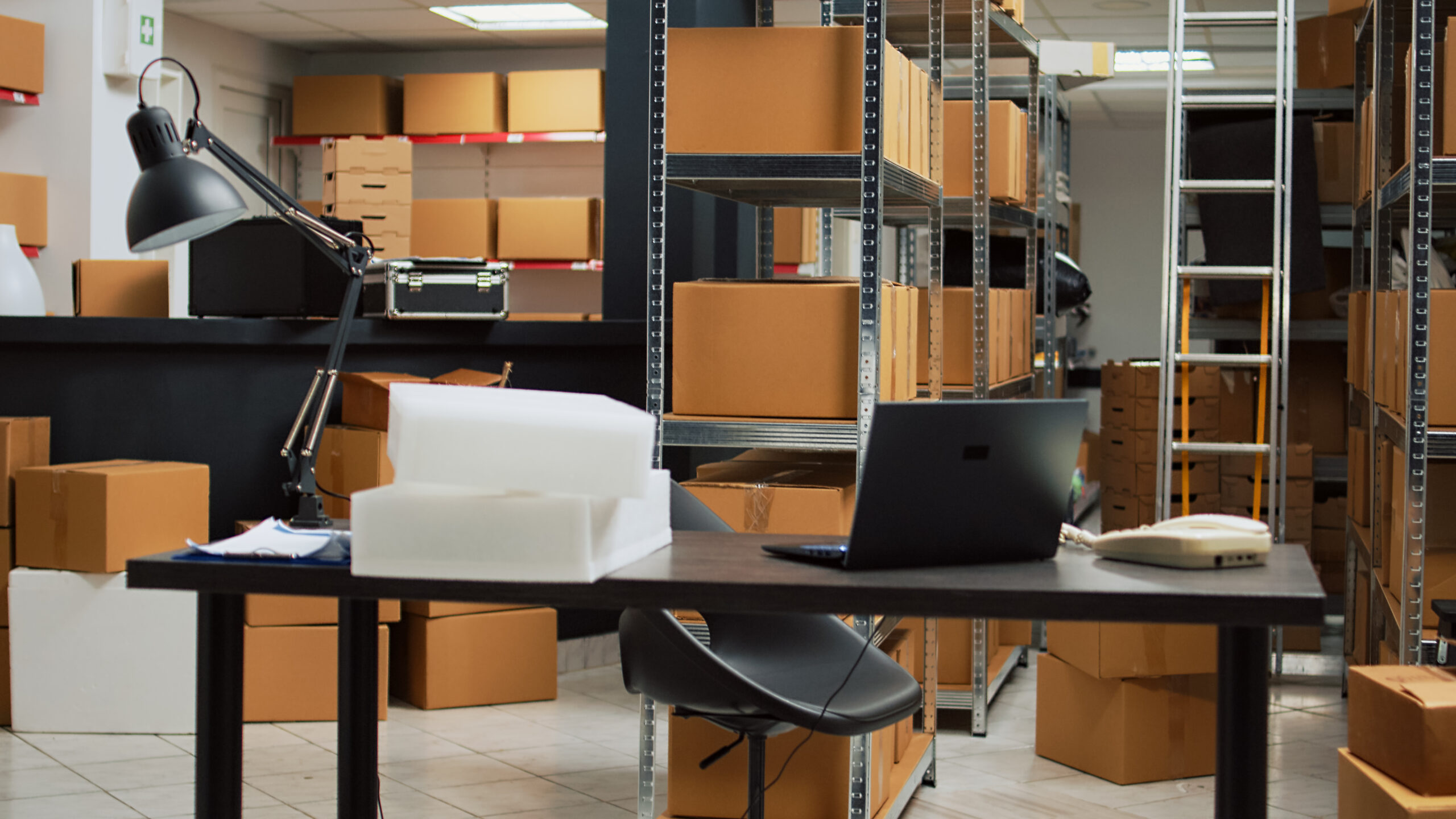 empty-storage-room-retail-warehouse-area-filled-with-cardboard-boxes-office-with-laptop-inventory-logistics-notes-storehouse-with-stacks-merchandise-supply-chain-shipping